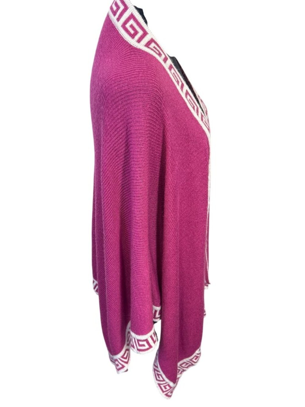 Peruvian 100% Alpaca Wool Women's Shawl Wrap Open Cardigan Pink Geometric Trim - Picture 5 of 8